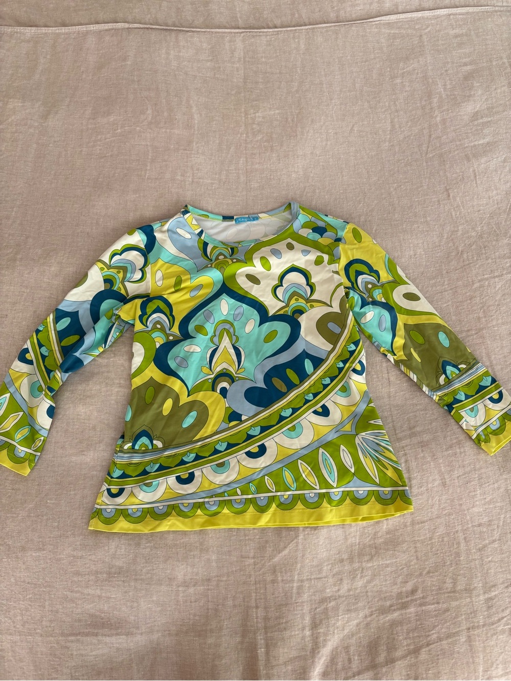 Vibtage J.McLaughlin Catalina Top 3/4 Sleeve - Pucci Abstract Print